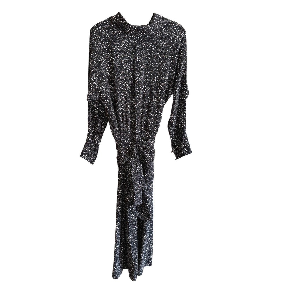 Vintage Sujon Made in England Black Polka Dot Tie Waist Maxi Dress Womens‎ 10